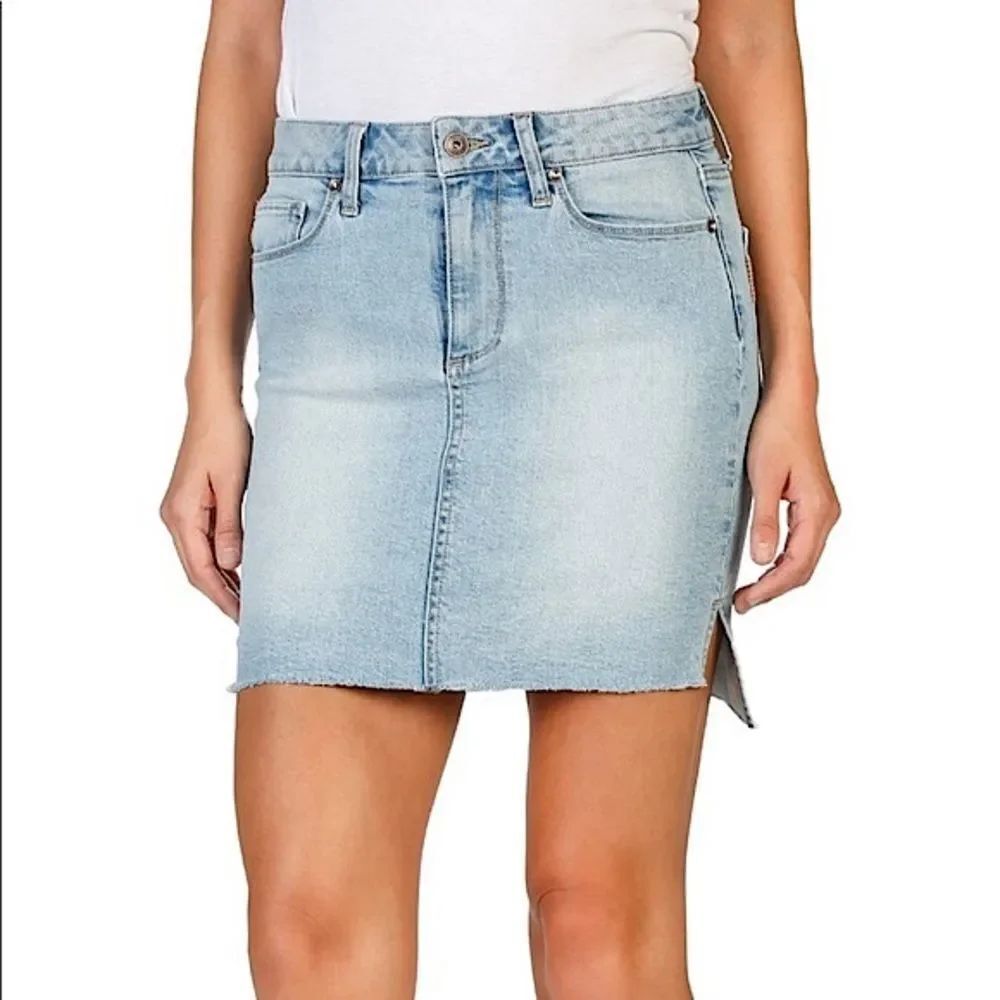 PAIGE Light Blue Denim High Waist Side Slit Mini Skirt